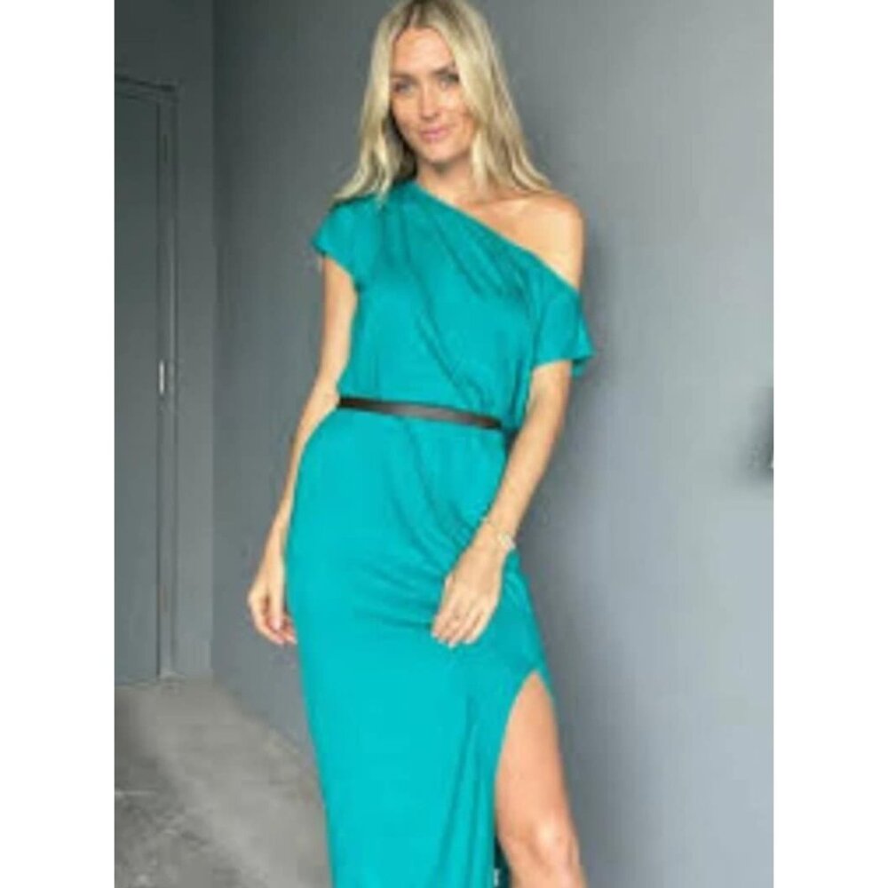 Six Fifty Women's S‎ Vibrant Blue Beachy Side Slit Quirky Vintage Flowy Dress